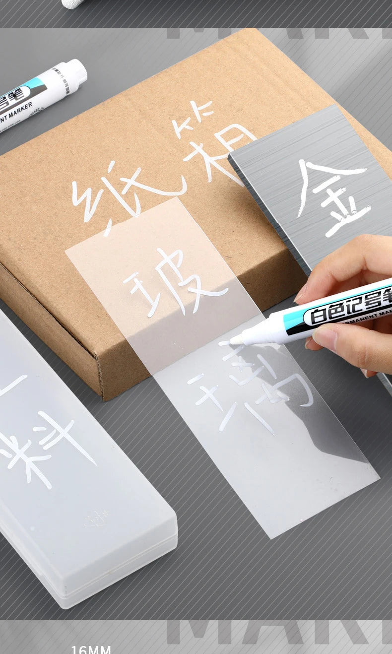 White Marker Oily Fine Tip Courier Waterproof Non-Fading, Card Tire Glass Highlighter.