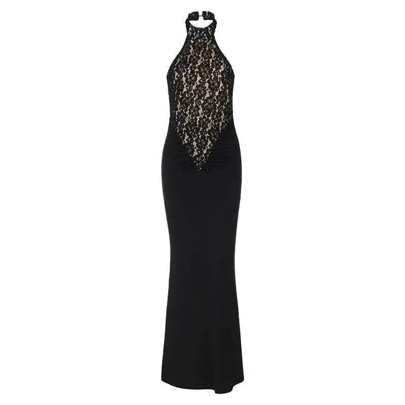 Mozision Lace Halter Backless Sexy Maxi Dress.
