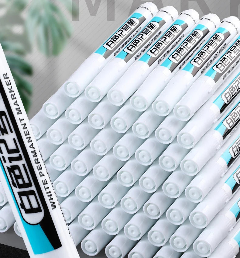 White Marker Oily Fine Tip Courier Waterproof Non-Fading, Card Tire Glass Highlighter.