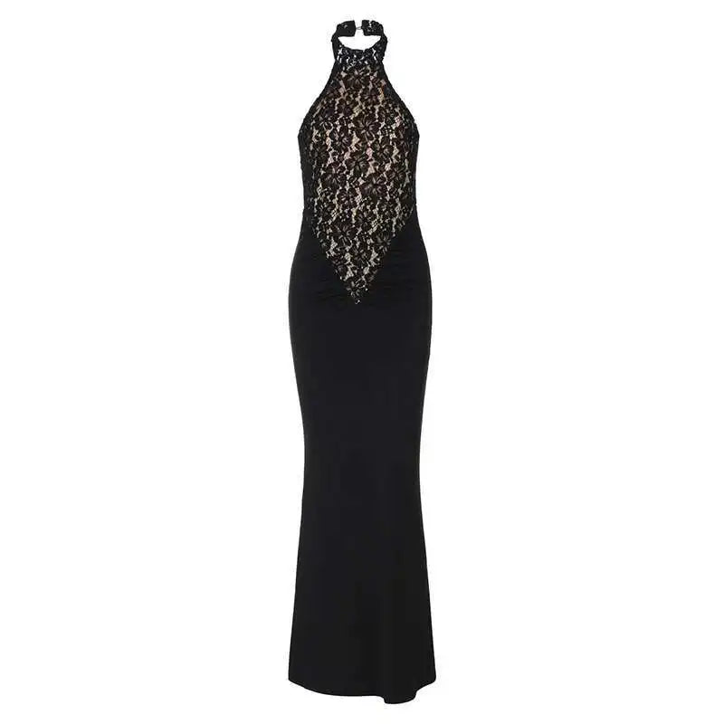 Mozision Lace Halter Backless Sexy Maxi Dress.