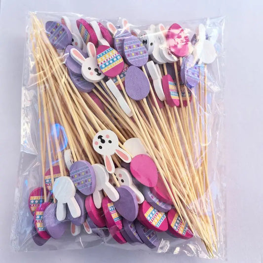 100PCS Bunny Eggs Bamboo Sticks