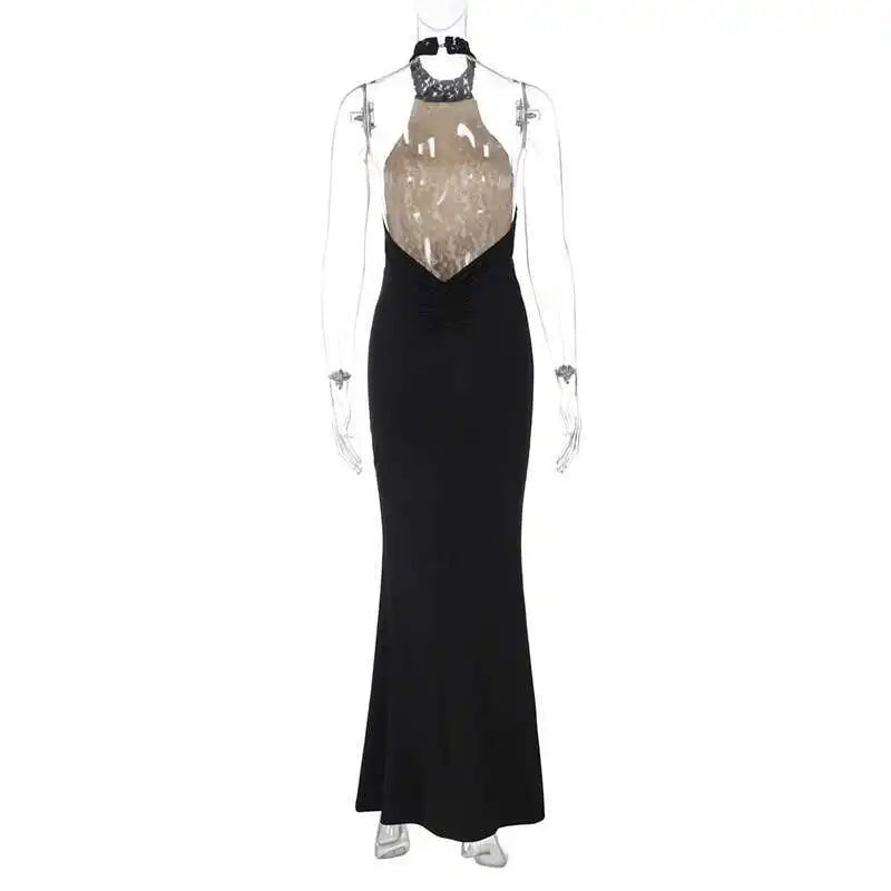 Mozision Lace Halter Backless Sexy Maxi Dress.