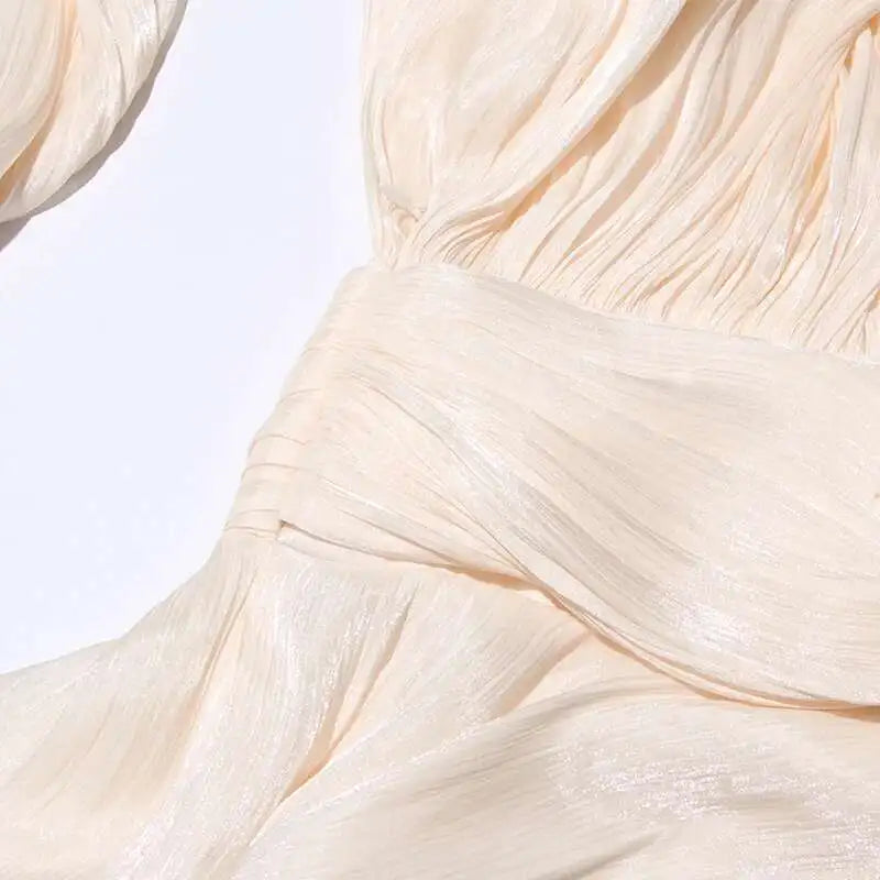 TWOTWINSTYLE Solid Blouse Mini Dresses For Women V Neck Long Sleeve Spliced Lace Up.