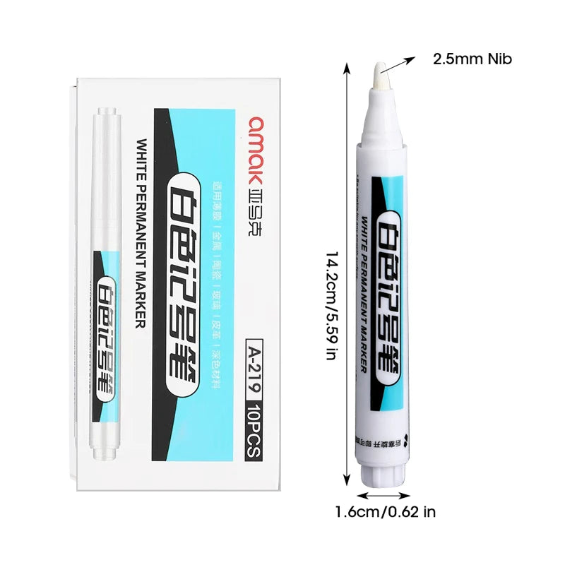 White Marker Oily Fine Tip Courier Waterproof Non-Fading, Card Tire Glass Highlighter.