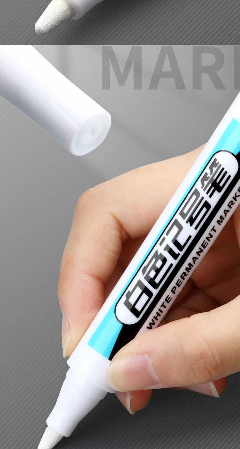 White Marker Oily Fine Tip Courier Waterproof Non-Fading, Card Tire Glass Highlighter.