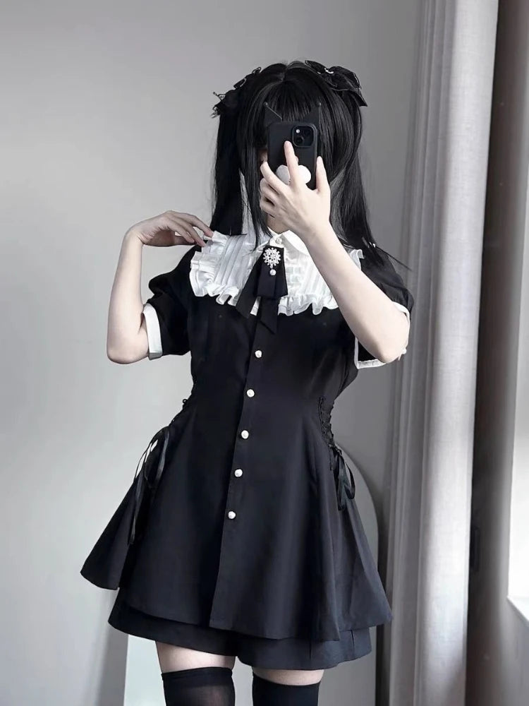 Sweet Bow Black Plaid Dresses