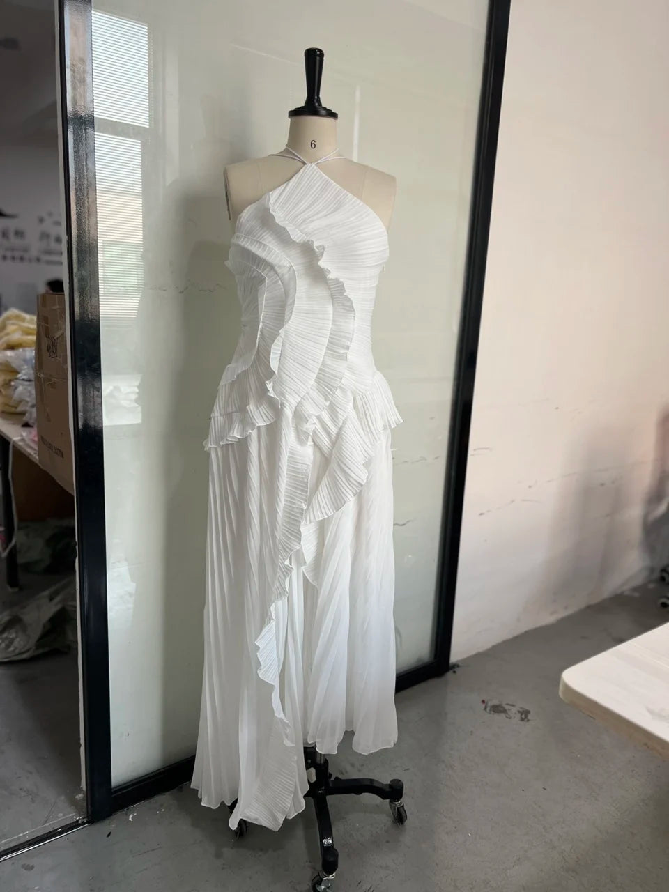 Elegant Purple Halter A Line Prom Gowns Ruffles Tiered Backless.