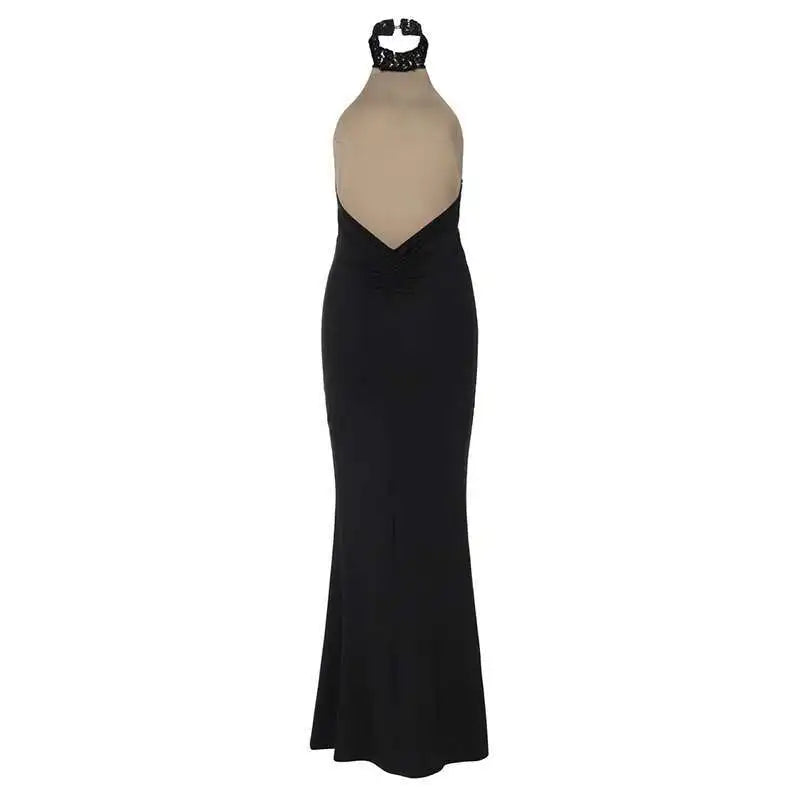 Mozision Lace Halter Backless Sexy Maxi Dress.