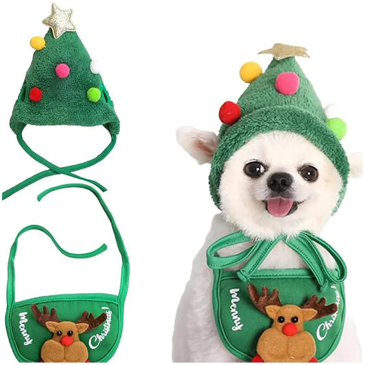 Christmas Tree Pom-Pom Hat, Dog Santa Hat.
